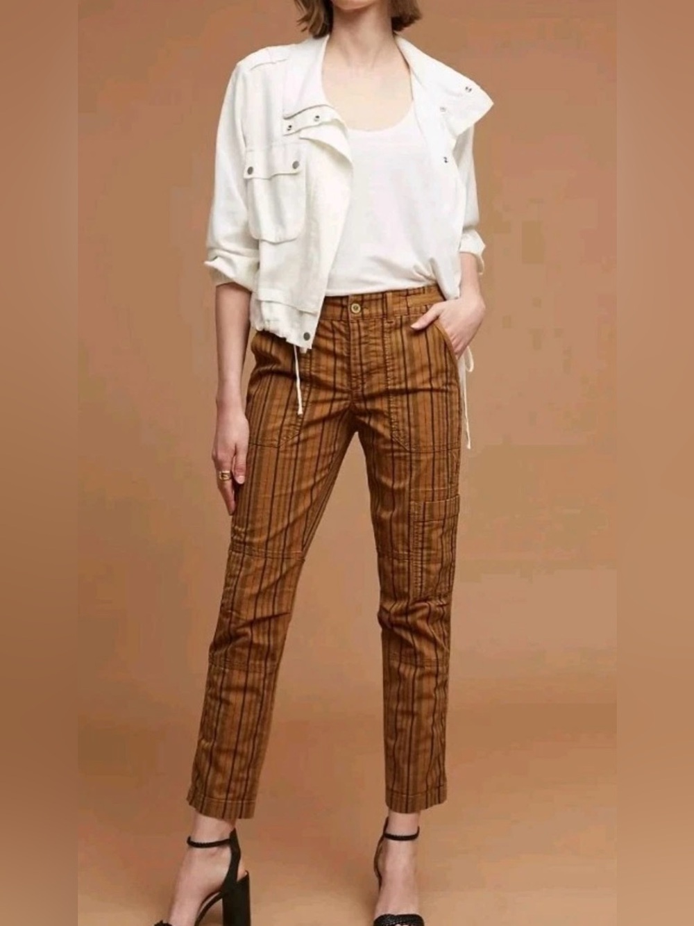 Hei Hei Anthropologie The Wanderer Striped Brown Utility Pants
